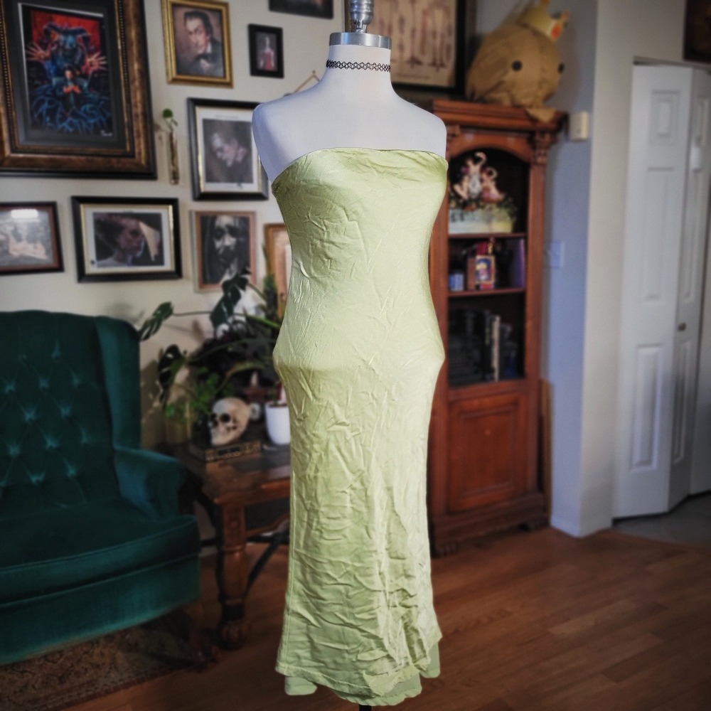 Meshki Strapless Maxi Dress‎ Lime Green Satin Viscose Cocktail Party Women Large
